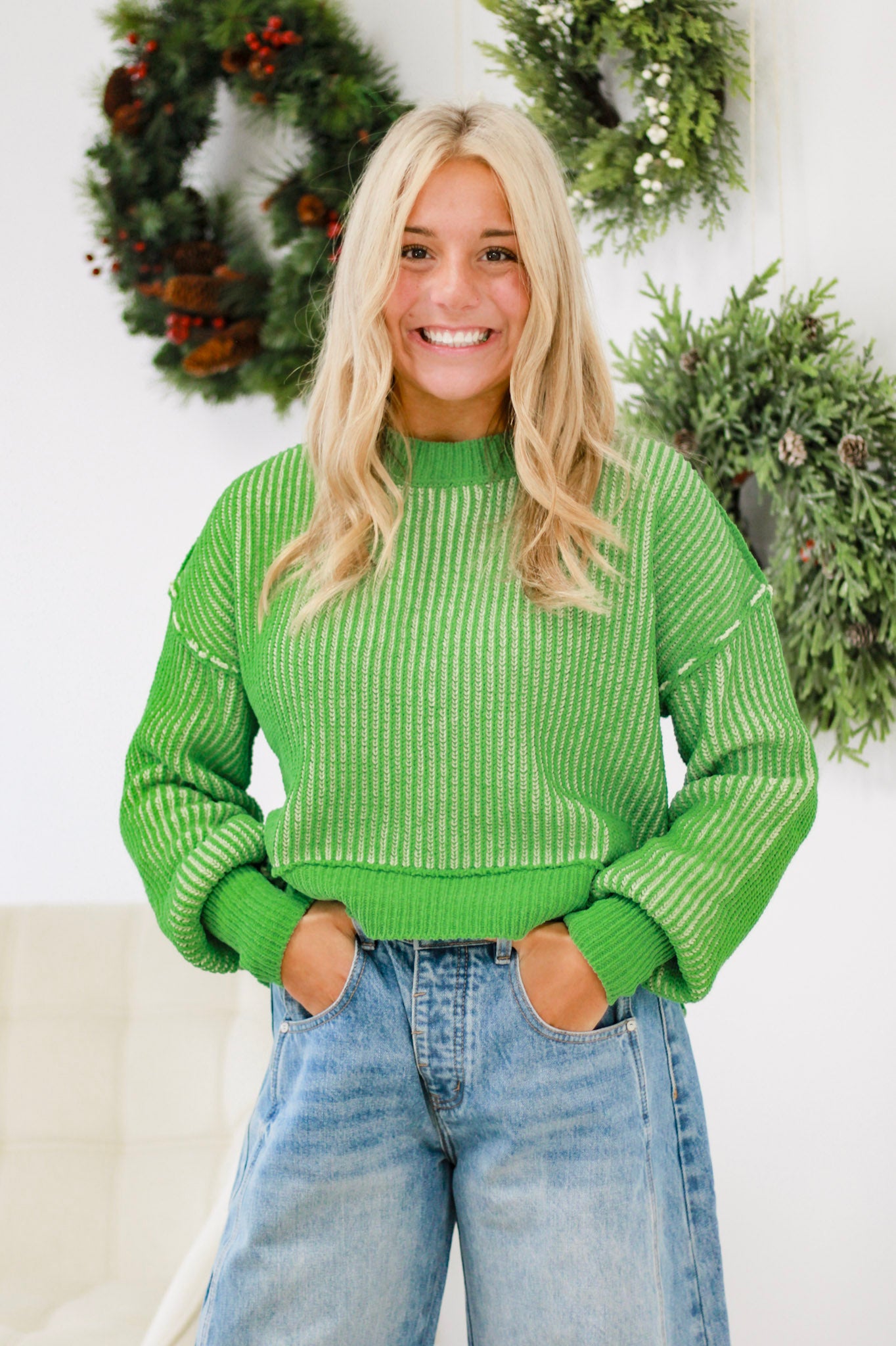 A Long Time Coming Stripe Sweater in Green