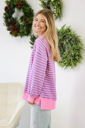 All The Love Striped Oversized Top In Pink/Purple