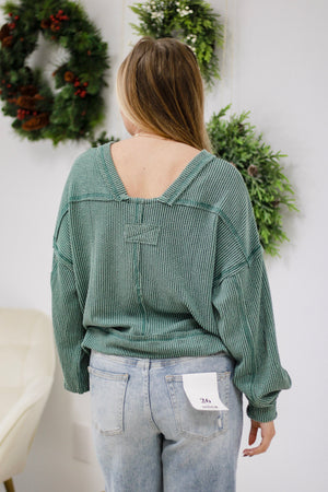 Sing Your Praises Ribbed Top in Moss