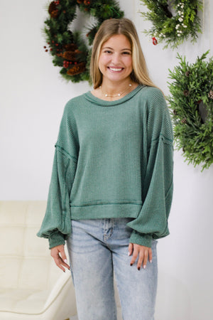 Sing Your Praises Ribbed Top in Moss