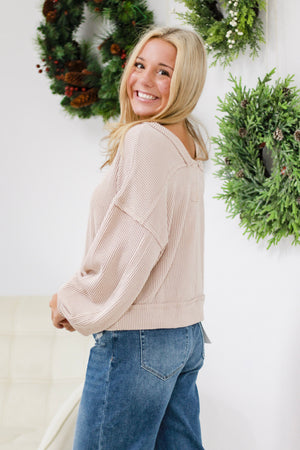 Sing Your Praises Ribbed Top in Oatmeal