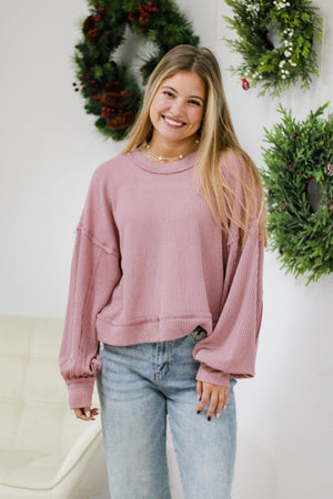 Sing Your Praises Ribbed Top in Pink