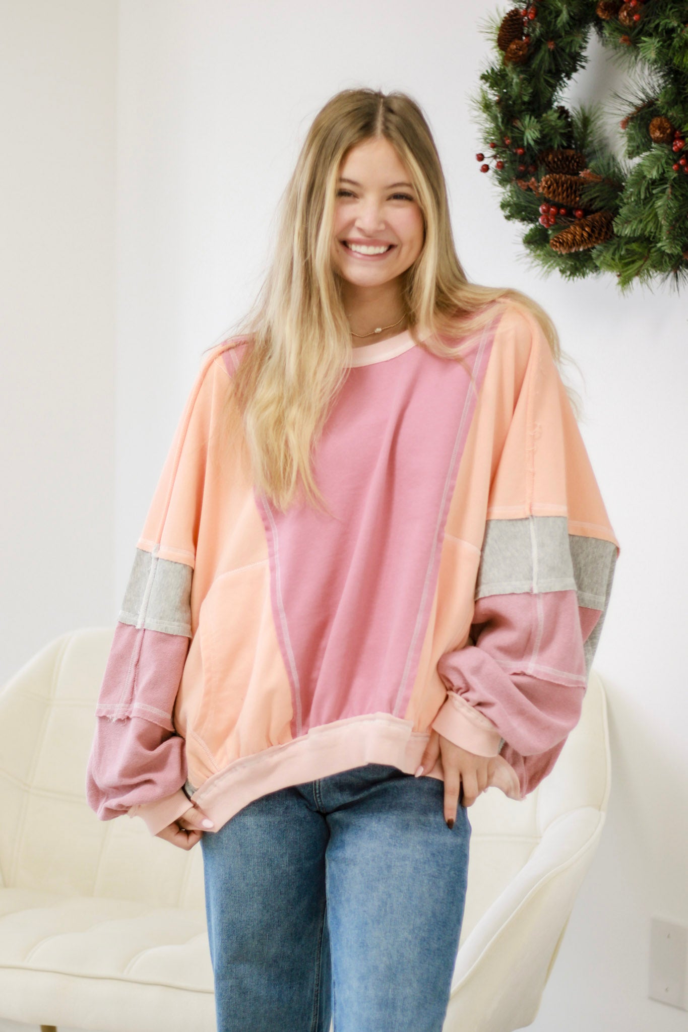 Peach Smoothie Colorblock Pullover