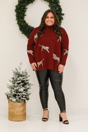 Living Wild Cheetah Sweater in Burgundy