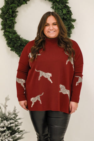 Living Wild Cheetah Sweater in Burgundy