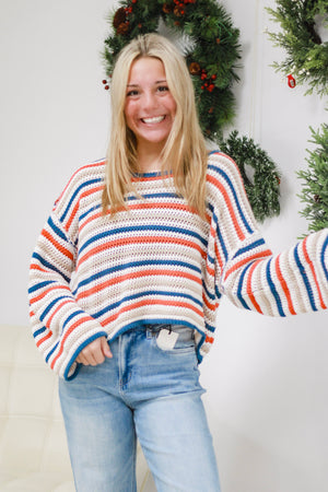 Bound To Find Out Stripe Sweater in Tangerine