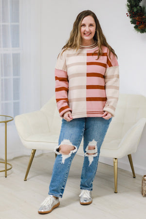 Brand New Love Striped Sweater in Pink Mix