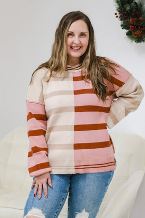 Brand New Love Striped Sweater in Pink Mix