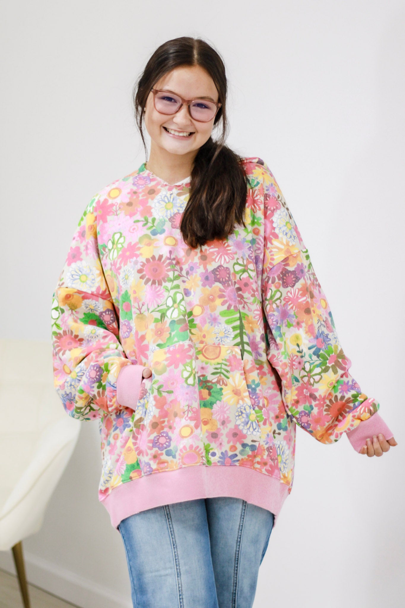 Natural Life Oversized Floral Sweatshirt in Rainbow