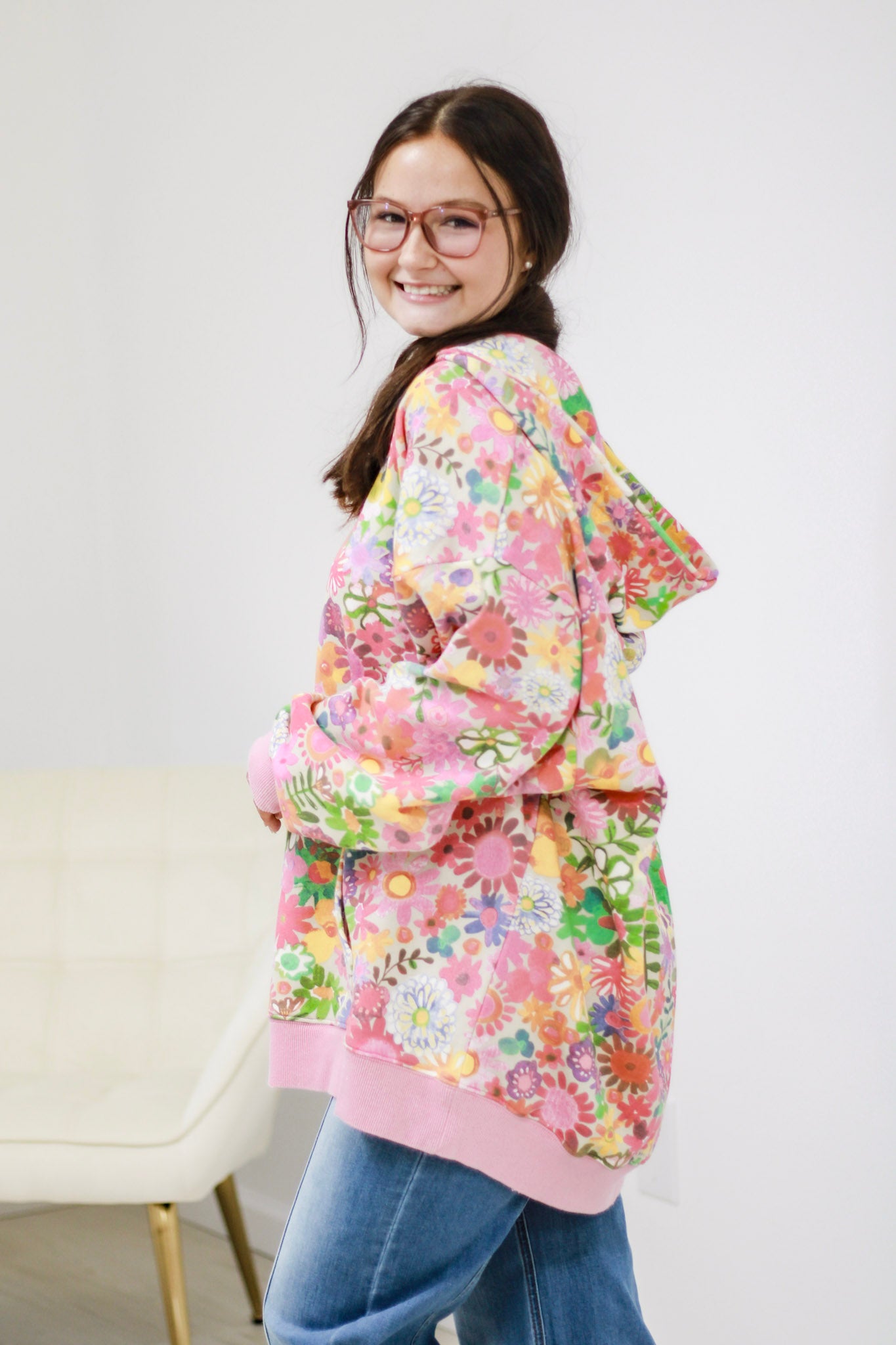 Natural Life Oversized Floral Sweatshirt in Rainbow