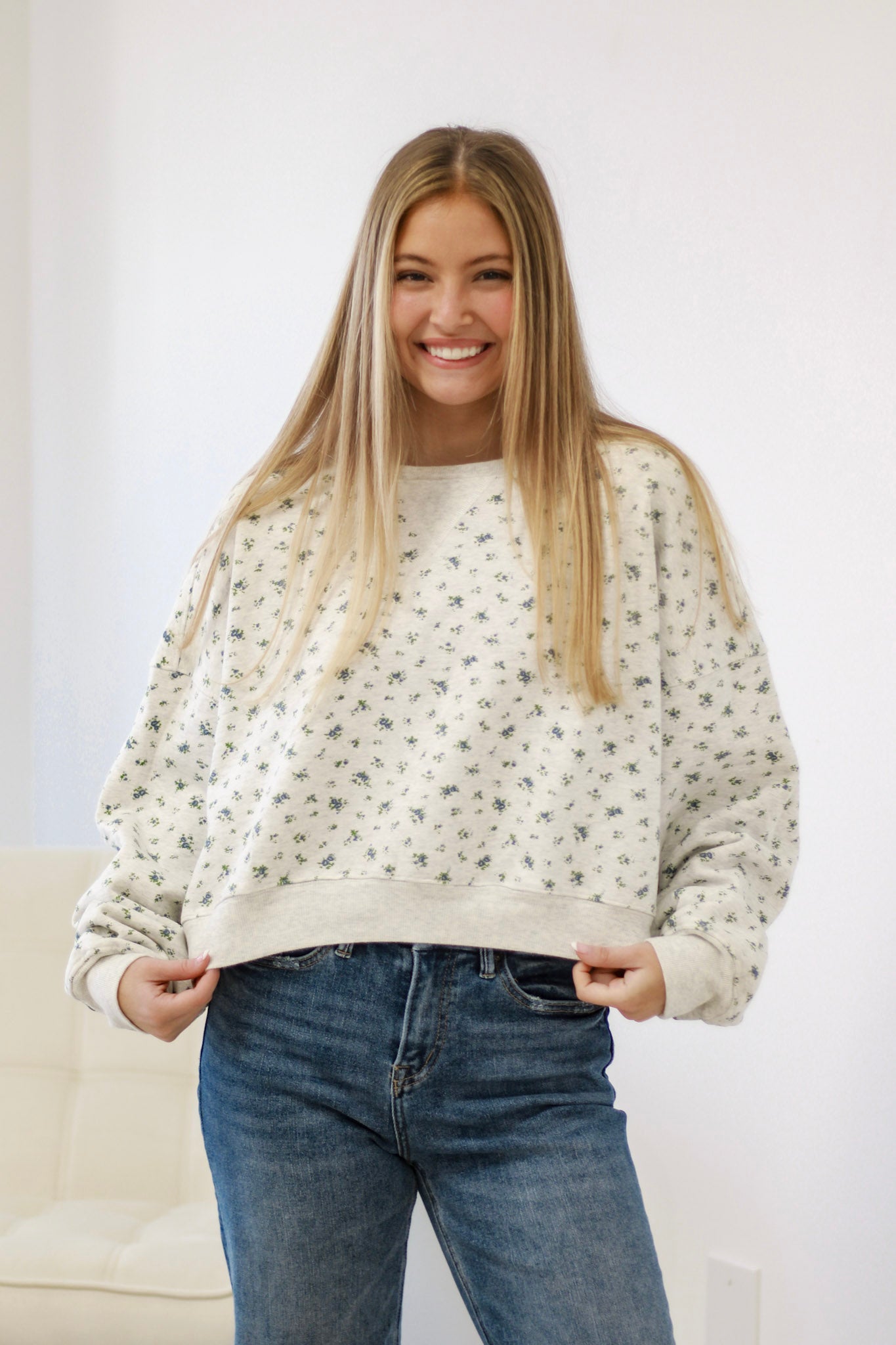 Must Be Love Cropped Floral Sweatshirt