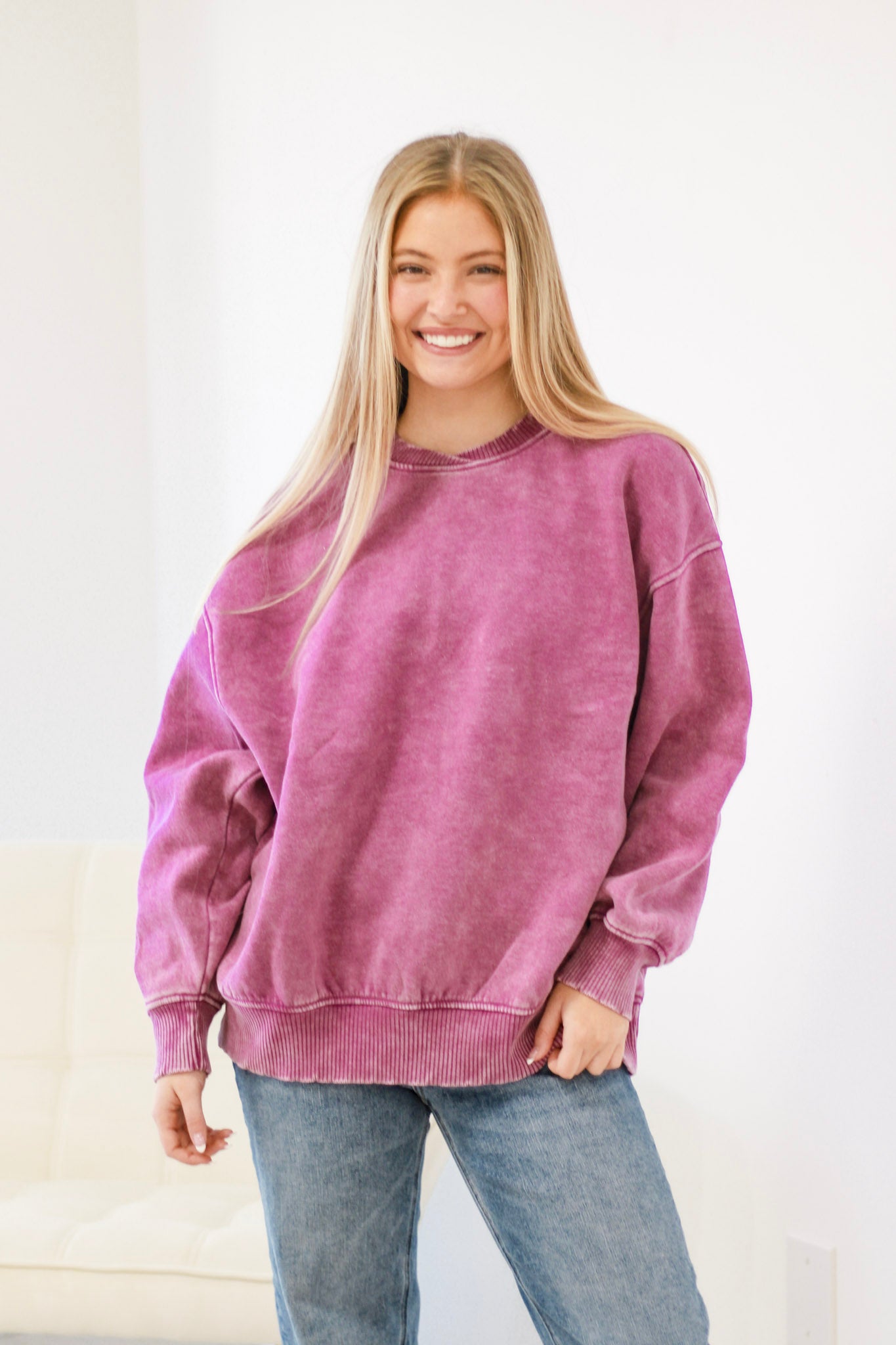 Plum Tickled Acid Wash Sweatshirt