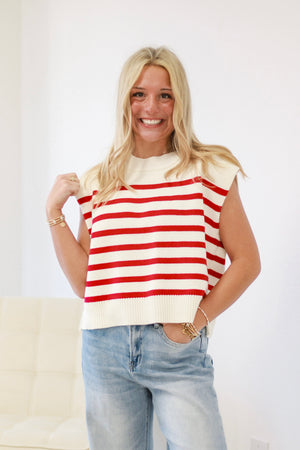 Adore You Striped Sweater in Red/White