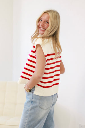 Adore You Striped Sweater in Red/White