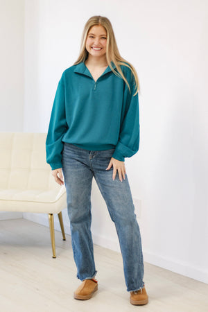 Scuba Half-Zip Sweatshirt in Teal