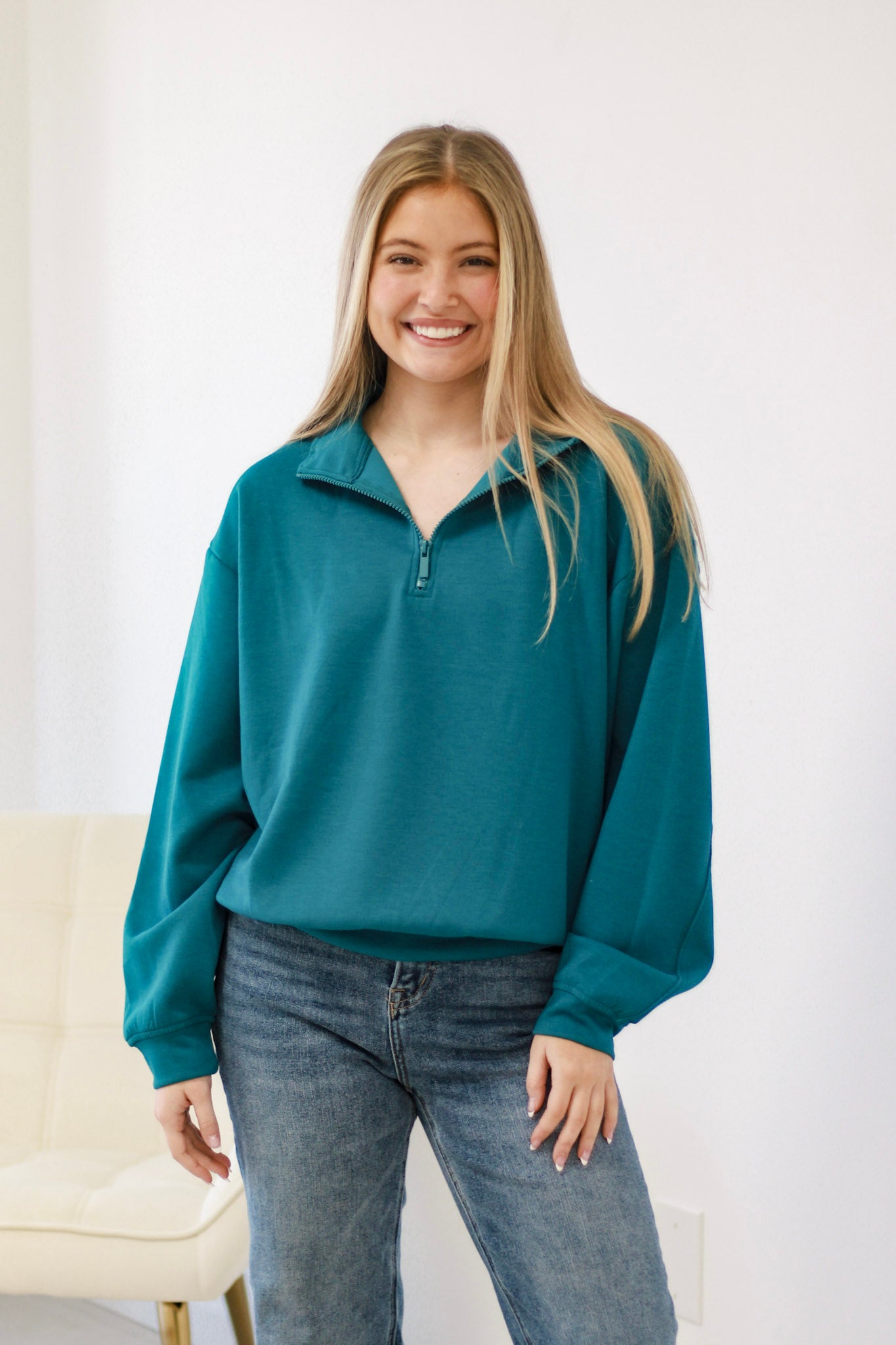 Scuba Half-Zip Sweatshirt in Teal