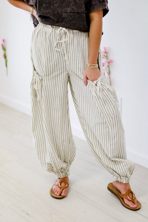 Take a Jog Striped Pants in Oatmeal