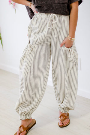 Take a Jog Striped Pants in Oatmeal