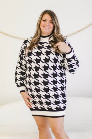 Around Town Houndstooth Sweater Dress