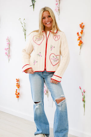 Hit by Cupid Embroidered Jacket by Peach Love