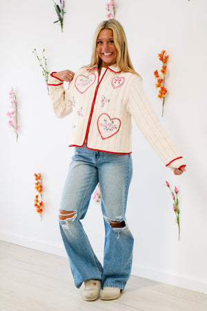 Hit by Cupid Embroidered Jacket by Peach Love