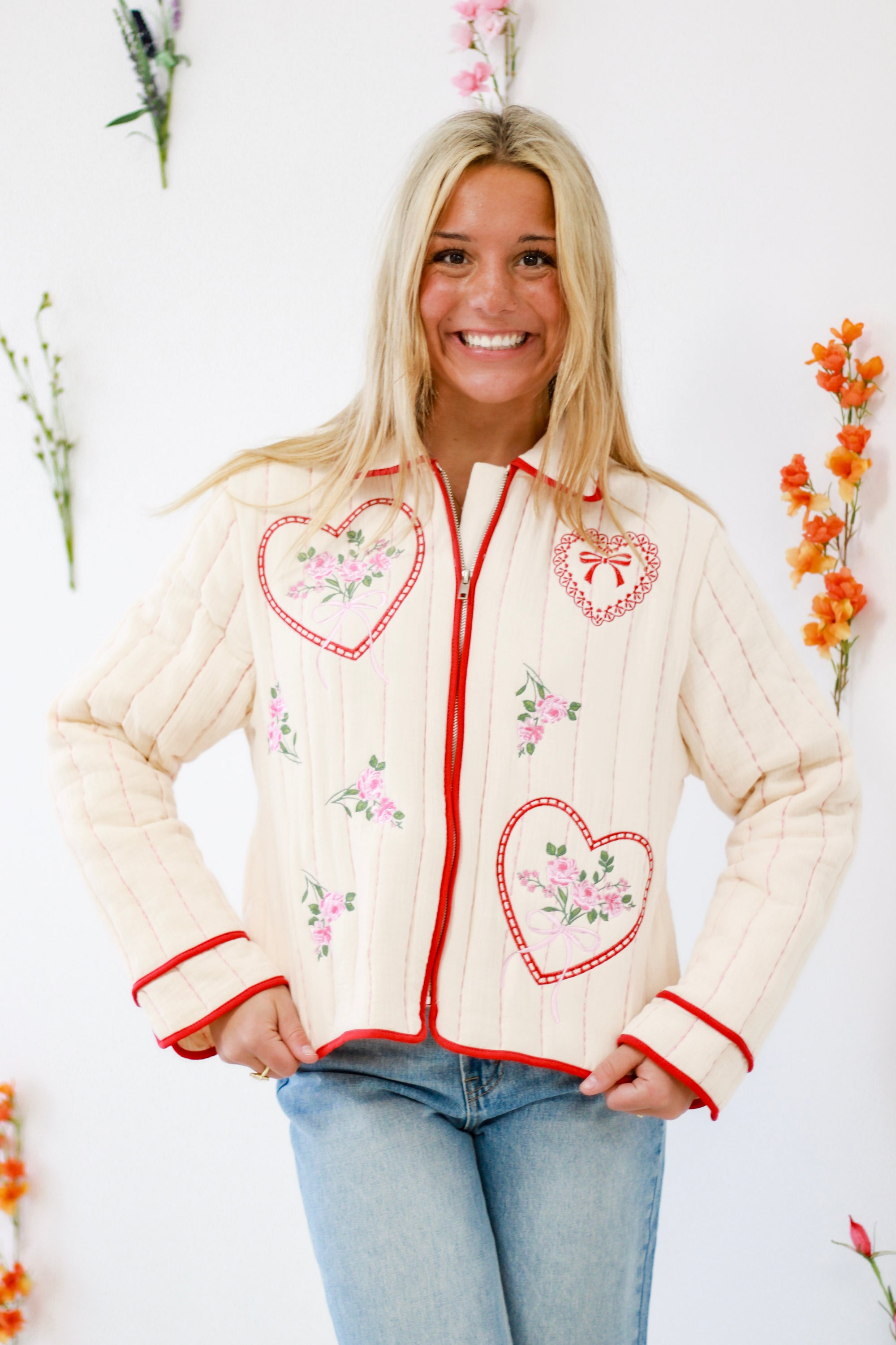 Hit by Cupid Embroidered Jacket by Peach Love