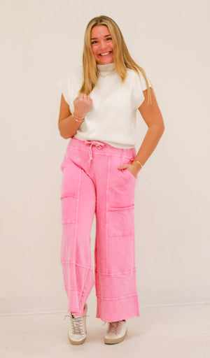 Do You Love Me Wide Leg Pants in Barbie Pink