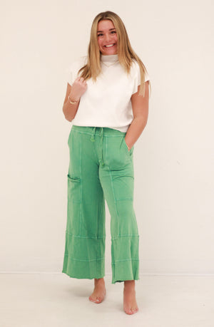 Do You Love Me Wide Leg Pants in Evergreen