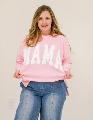 Mama Ribbed Pullover in Pink