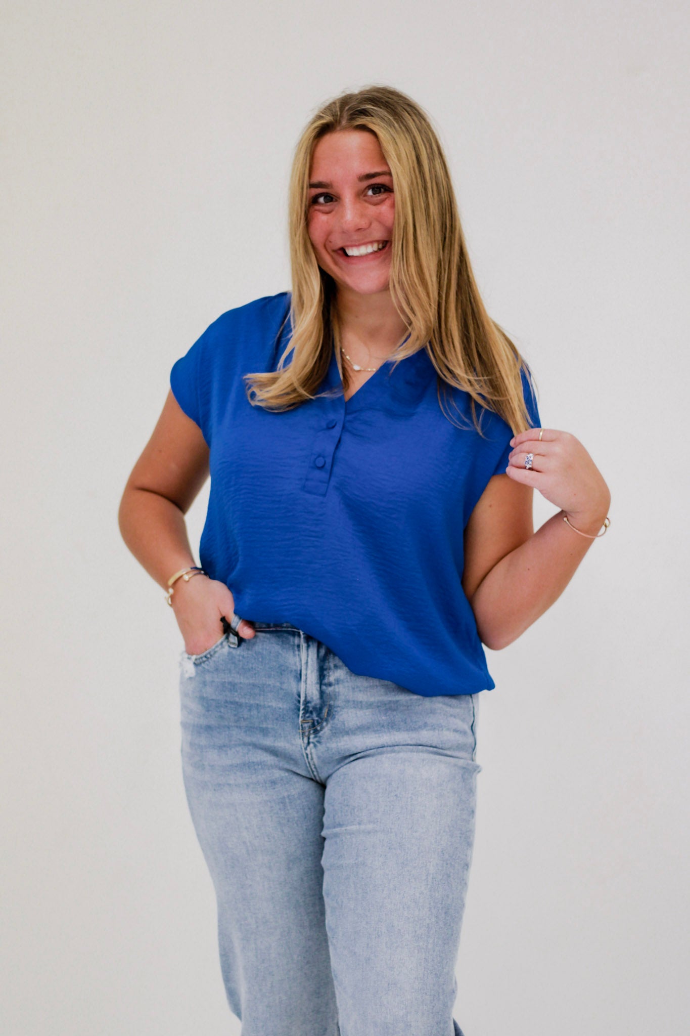 Effortless Charm Blouse in Royal Blue