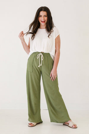 Beach Bonfire Olive Drawstring Pants