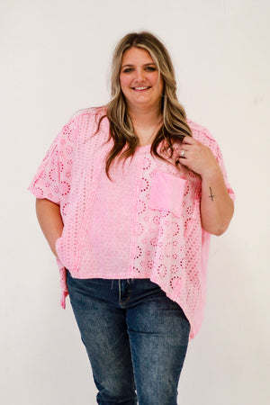 Effortless Style Eyelet Top in Bubble Gum by Oli & Hali