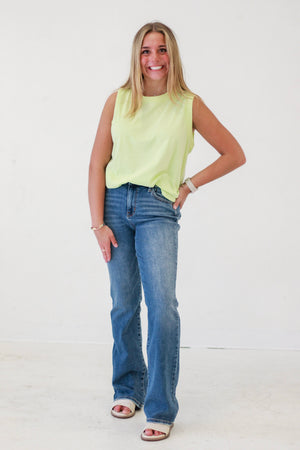 Summer Symphony Ribbed and Cotton Mix Contrast Top in Clover