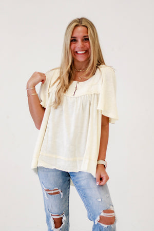 Outdoor Affairs Balloon Sleeve Babydoll Top in Cream by Oli & Hali