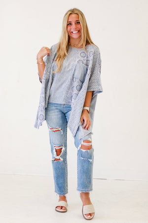 Effortless Style Eyelet Top in Dusty Blue by Oli & Hali