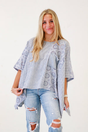 Effortless Style Eyelet Top in Dusty Blue by Oli & Hali