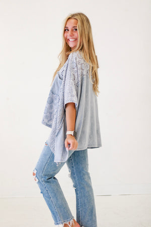 Effortless Style Eyelet Top in Dusty Blue by Oli & Hali