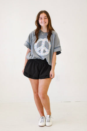 Peaceful Vibes Mineral-Washed Peace Sign Terry Knit Top