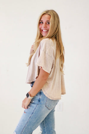 Simple Sophistication Crinkle Washed Top in Ash Mocha