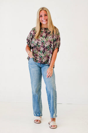 Greece Nights Floral Blouse in Plum