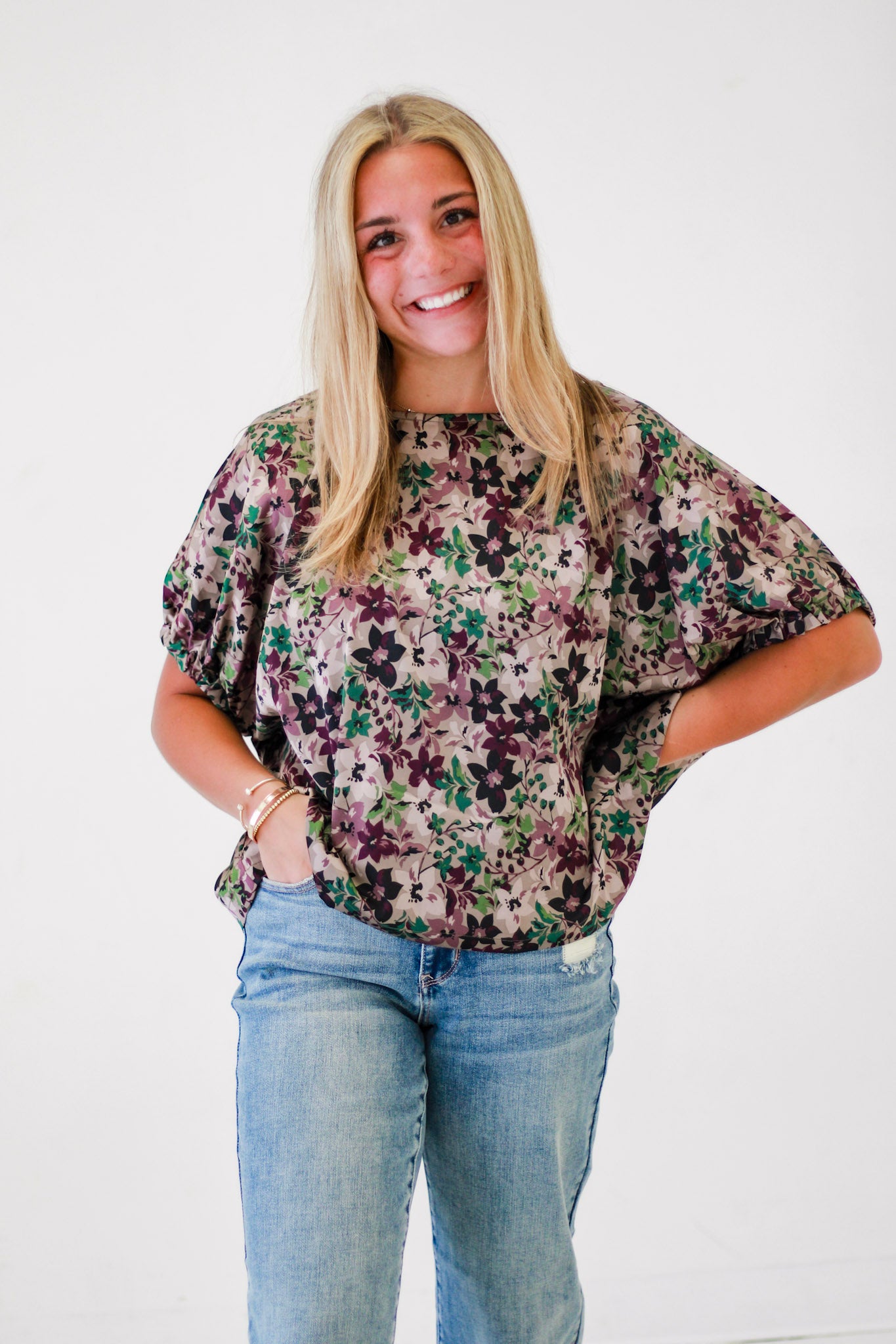 Greece Nights Floral Blouse in Plum