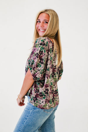 Greece Nights Floral Blouse in Plum