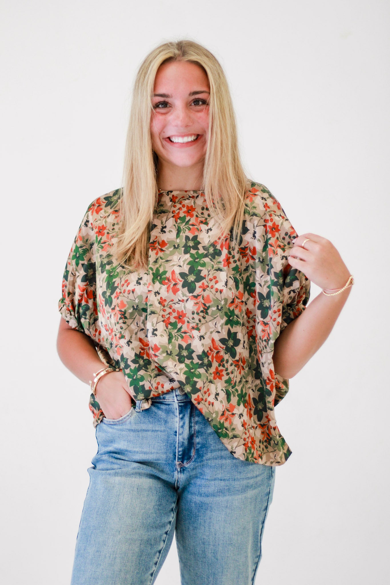 Greece Nights Floral Blouse in Coral