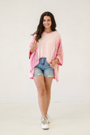 Oversize V-Neck Summer Splash Top in Peach Blush