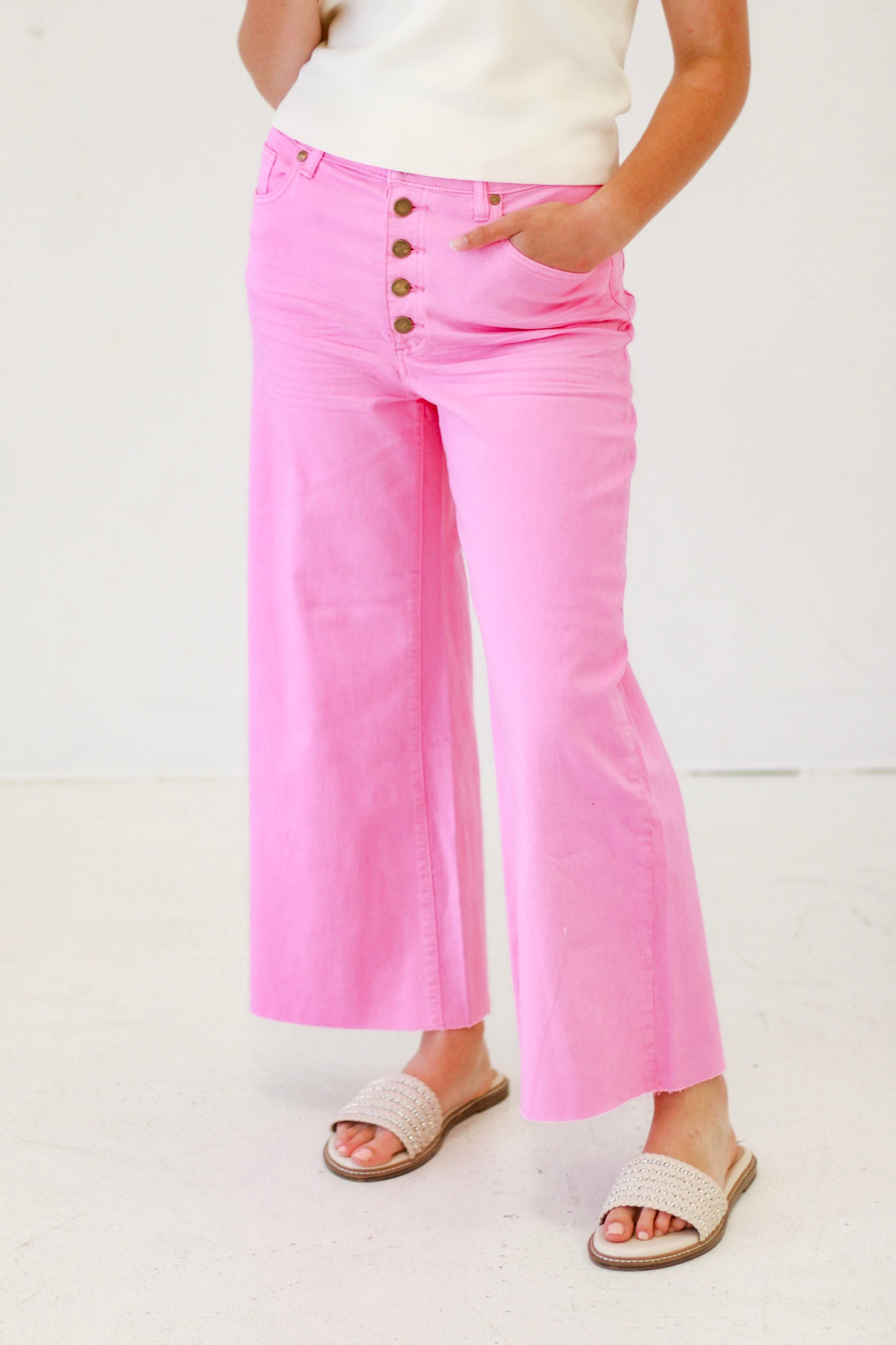 Downtown Vibes Wide Leg Pants in Barbie Pink