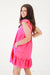 Flowy and Free Ruffled Linen Dress in Fuschia