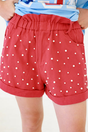 Stand Out Red Pearl Shorts