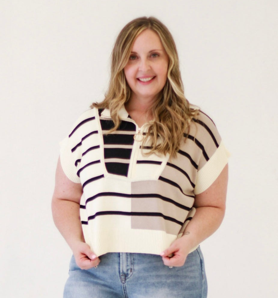 Stripe Sensation: Colorblock Cropped Top in Cream Multi