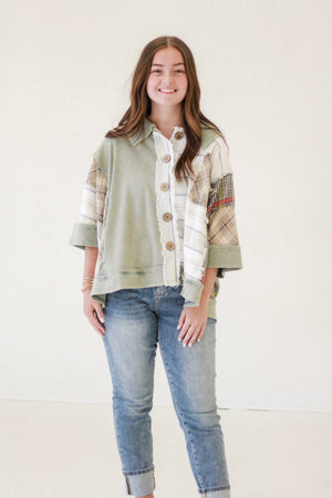 No Mixed Signals Boxy Button Up Top by Oli & Hali in Slate