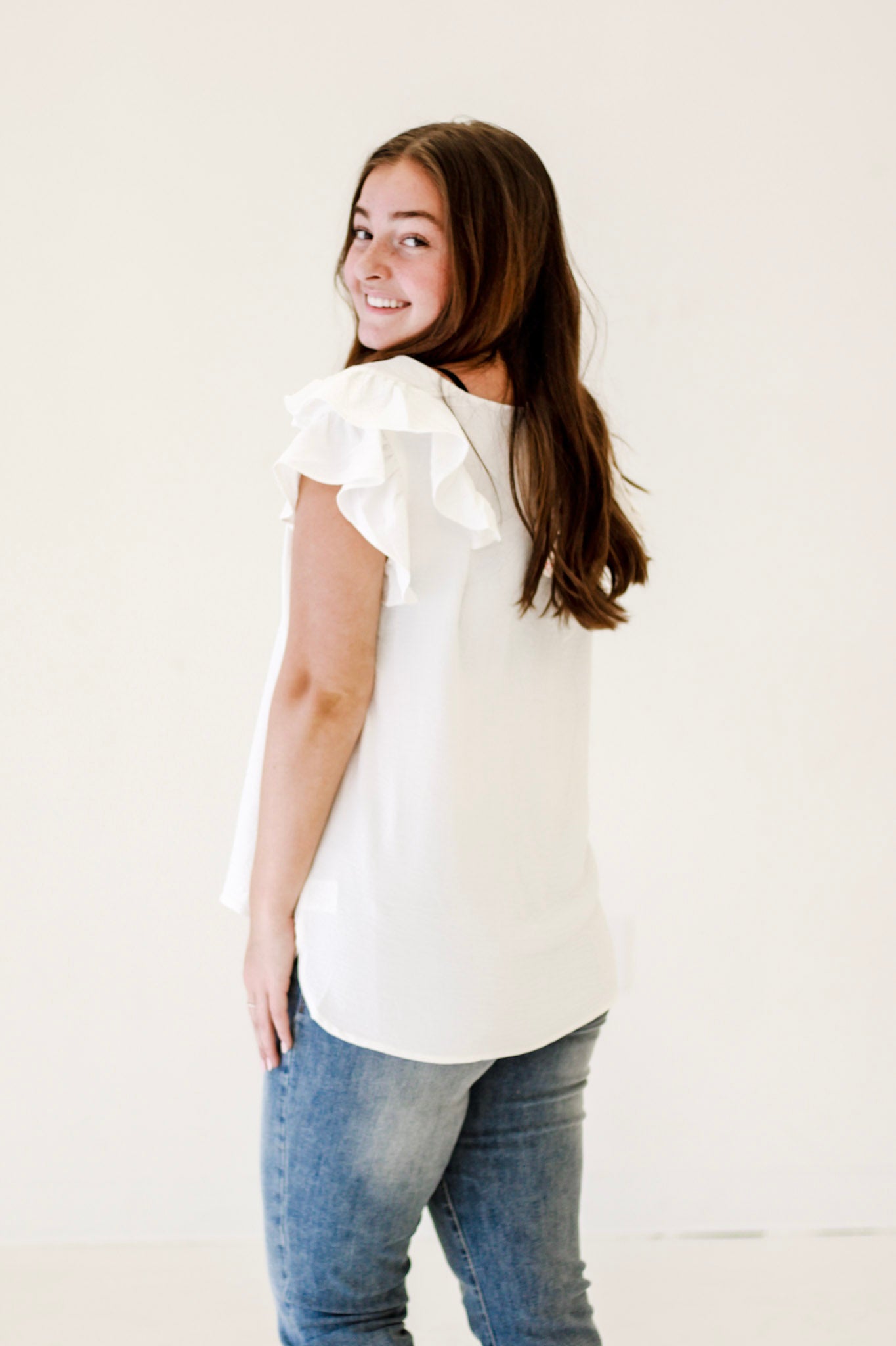 My Go To White Top with Flutter Sleeves